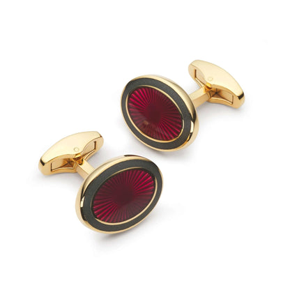 Sunburst Enamel Cufflinks In Wine Red For Elegant Formal Wear Featuring Detailed Sunburst Pattern And Rich Colour by Benson & Clegg
