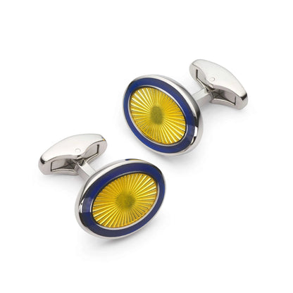 Sunburst Enamel Cufflinks In Yellow Gold Radiant Finish - Meticulous Sunburst Pattern With Vibrant Enamel Detail by Benson & Clegg