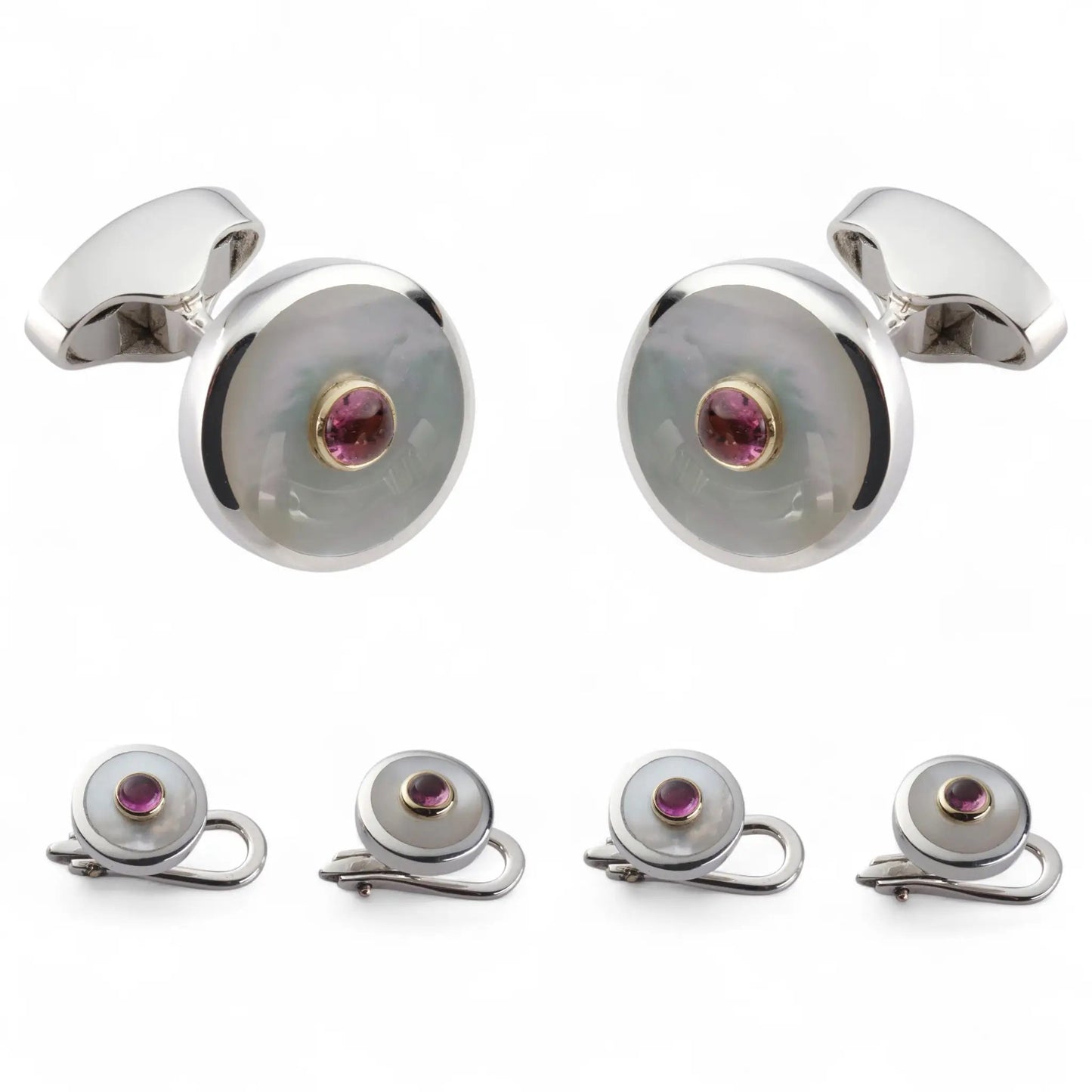 Classic Sterling Silver And Pink Tourmaline Dress Set by Benson & Clegg