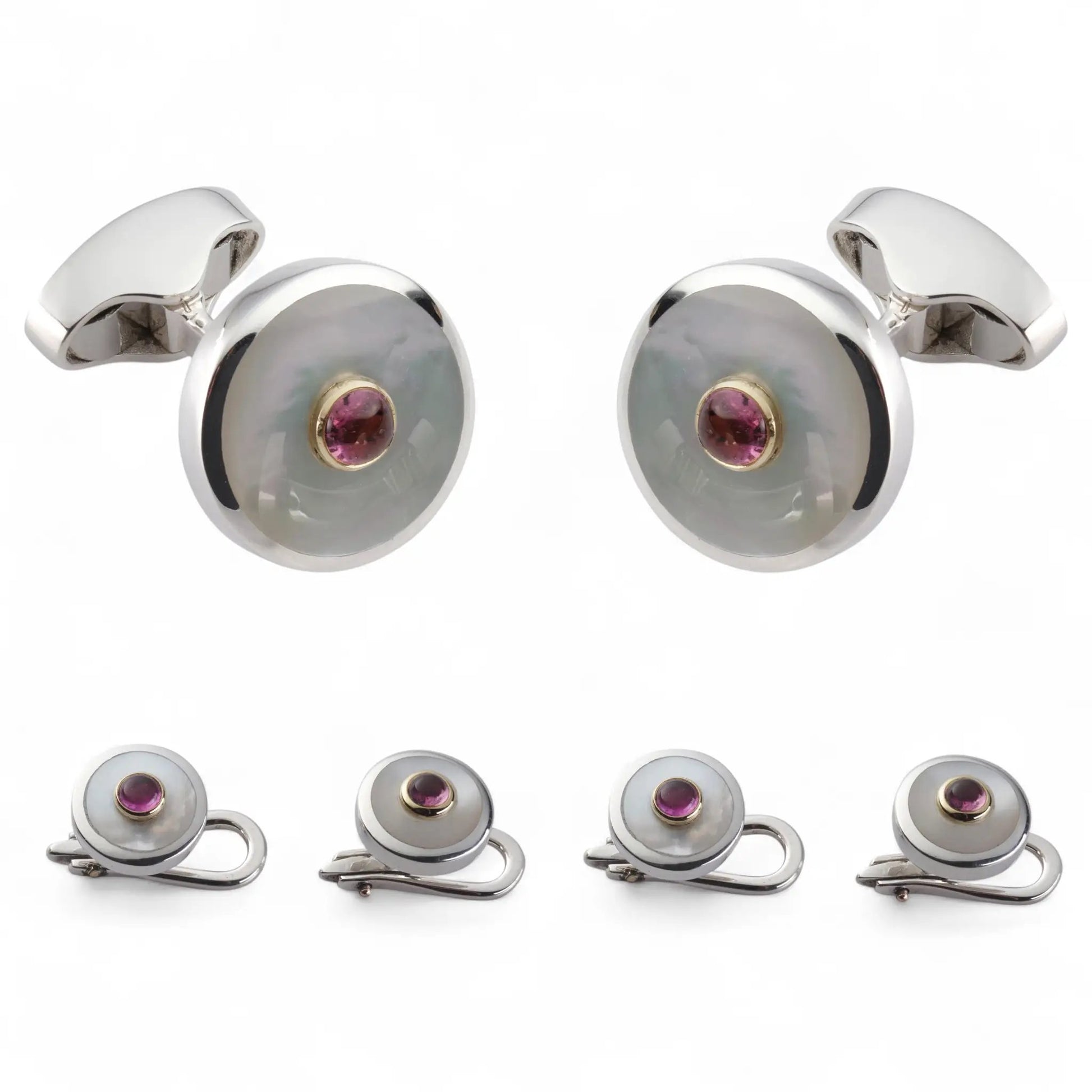 Classic Sterling Silver And Pink Tourmaline Dress Set by Benson & Clegg
