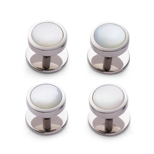 Mother Of Pearl Dress Studs In Silver by Benson & Clegg