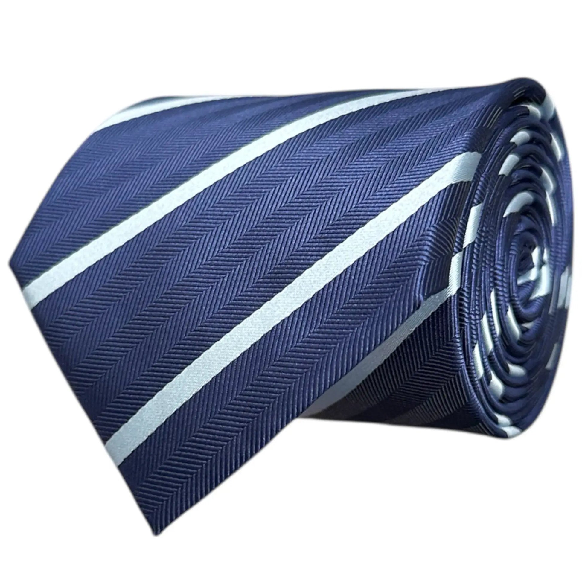 Navy Blue & Light Blue Stripe Tie - Hawksmoor Edit by OFL Ties