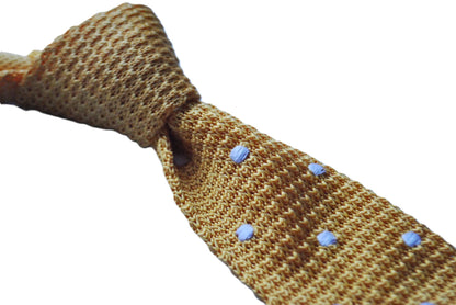 Knitted Yellow Gold Tie With White Polka Dots Design - Handmade Textured Weave For Modern Sophistication by Frederick Thomas Handmade Mens Ties