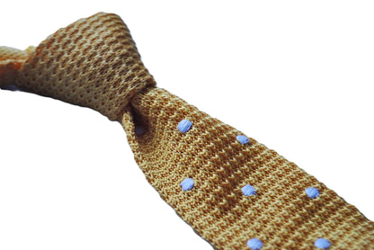 Knitted Yellow Gold Tie With White Polka Dots Design - Handmade Textured Weave For Modern Sophistication by Frederick Thomas Handmade Mens Ties