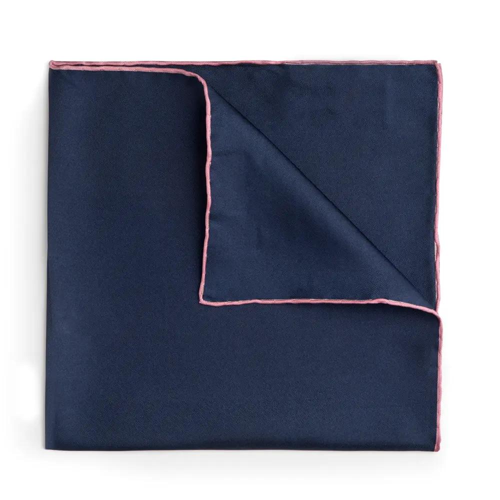 Navy Blue With Pink Shoe String Silk Pocket Square by Benson & Clegg