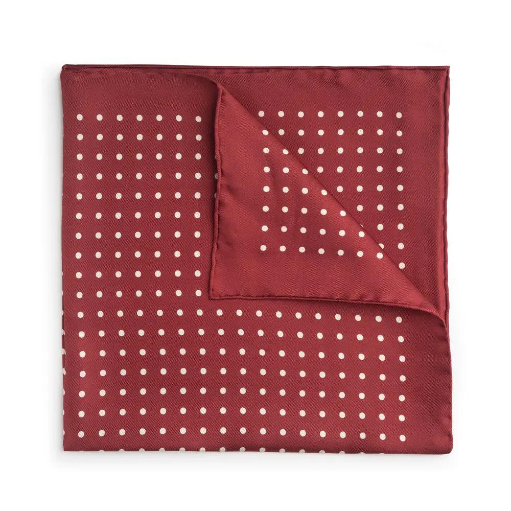 Red With White Polka Dot Silk Pocket Square by Benson & Clegg