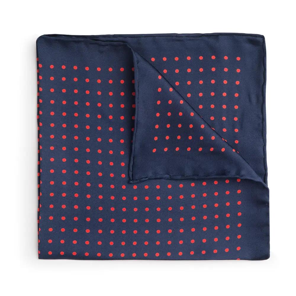 Navy With Red Polka Dot Silk Pocket Square by Benson & Clegg