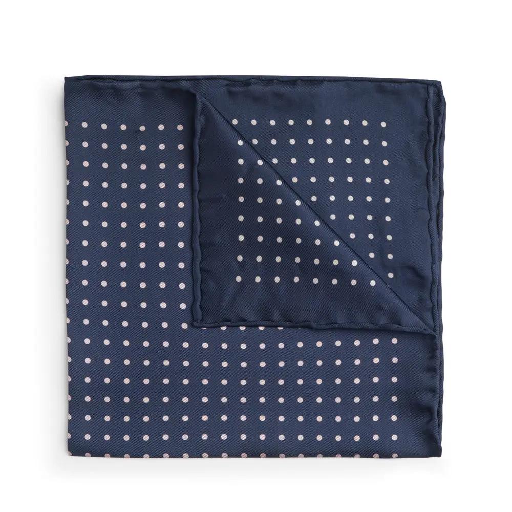 Navy With White Polka Dot Silk Pocket Square by Benson & Clegg