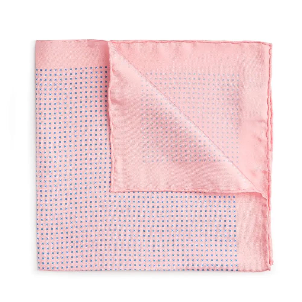 Pink With Blue Houndstooth Silk Pocket Square by Benson & Clegg
