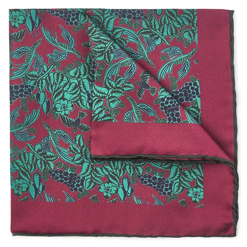 Grape Vines In Red Pocket Square by Benson & Clegg