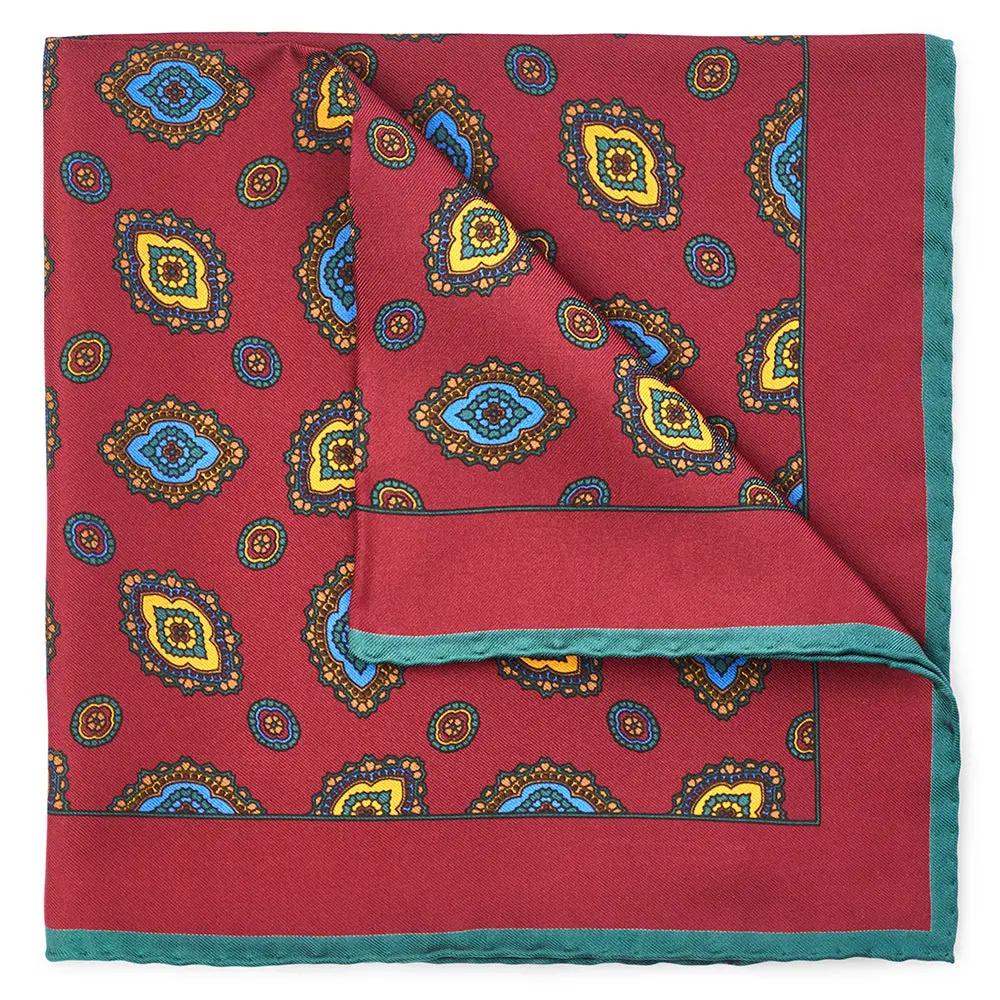 Ornate Diamond In Red Pocket Square by Benson & Clegg