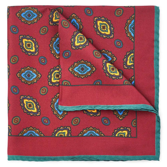 Ornate Diamond In Red Pocket Square by Benson & Clegg