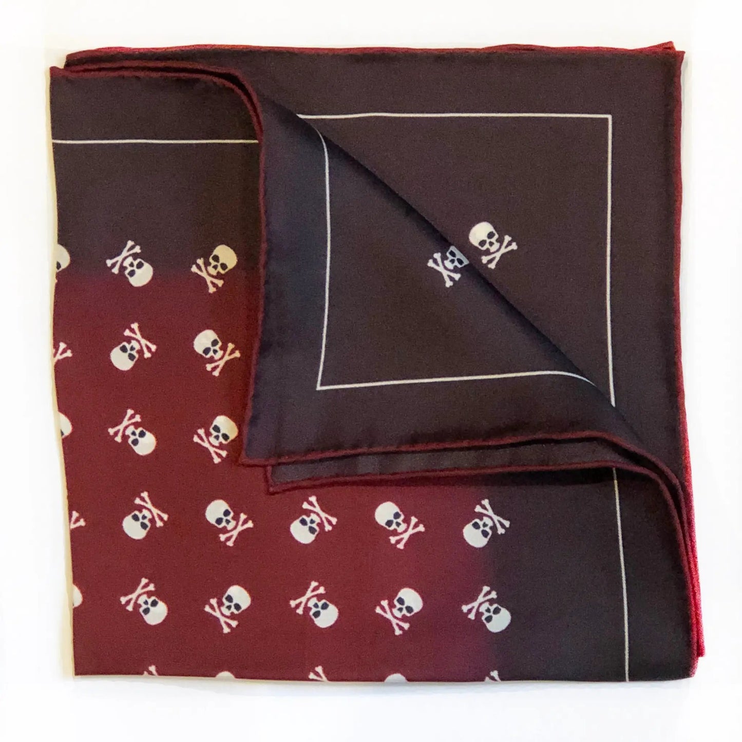 Skull & Crossbones Claret Pocket Square by Benson & Clegg
