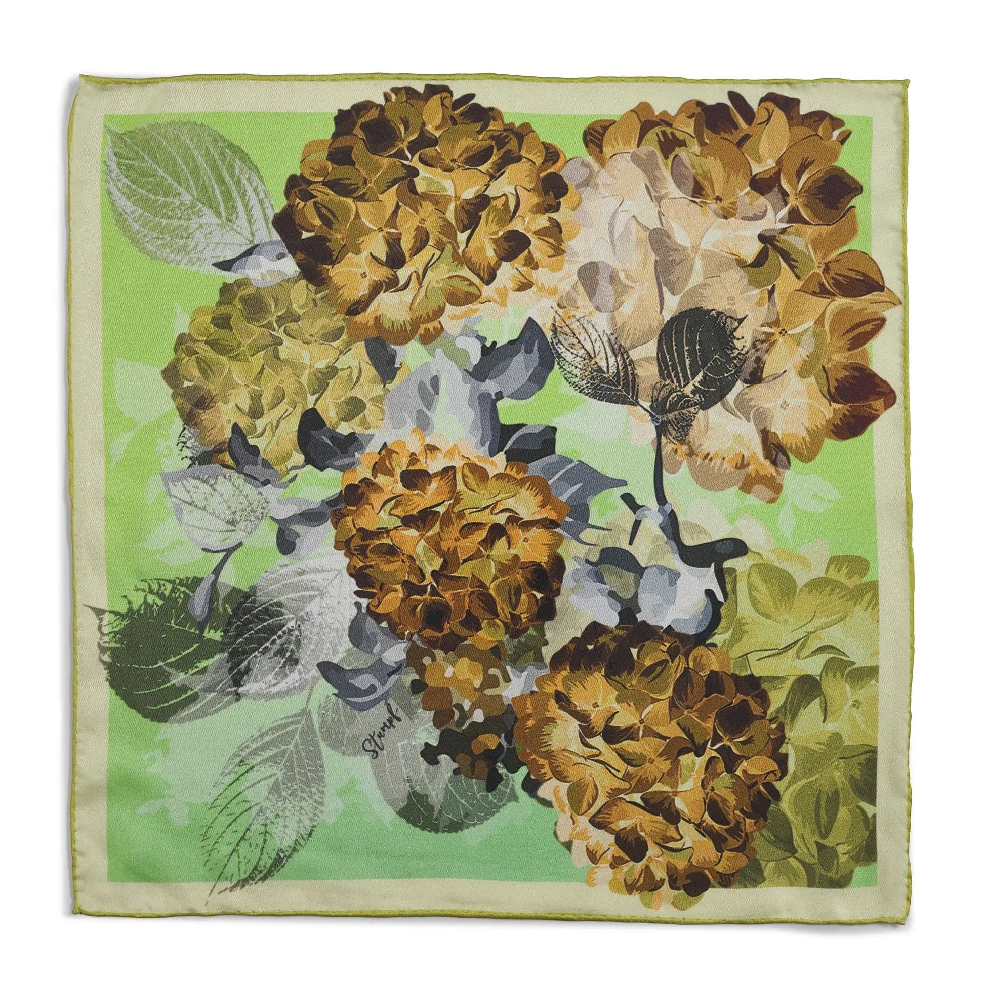 Hydrangea Golden Pocket Square by Benson & Clegg