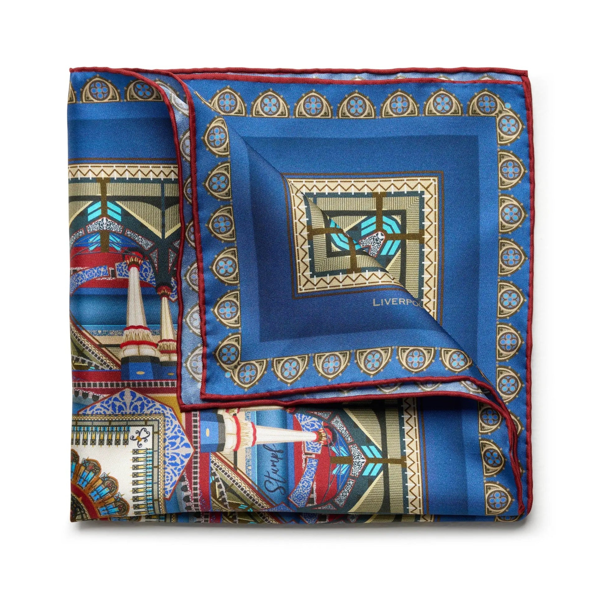 Liverpool Street Station in Blue Pocket Square by Benson & Clegg
