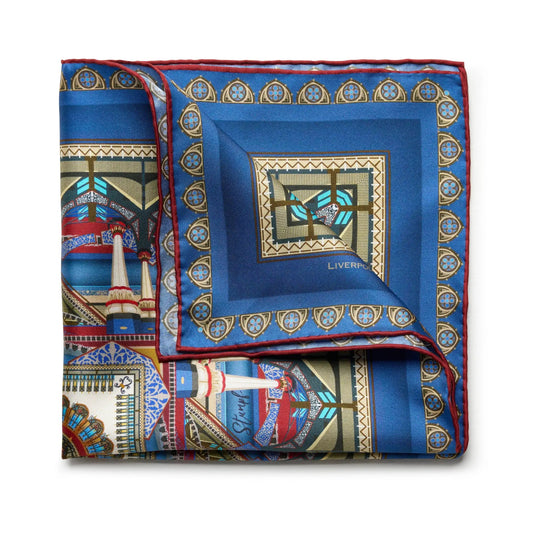 Liverpool Street Station in Blue Pocket Square by Benson & Clegg