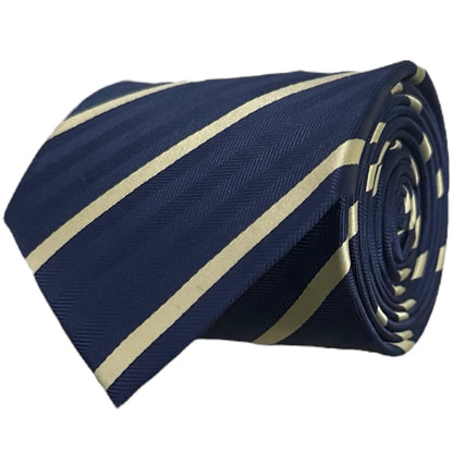 Navy Blue & Pale Yellow Stipe Tie - Hawksmoor Edit by OFL Ties