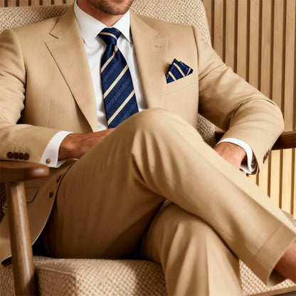 Navy Blue & Caramel Stripe Pocket Square - Hawksmoor Edit by OFL Ties