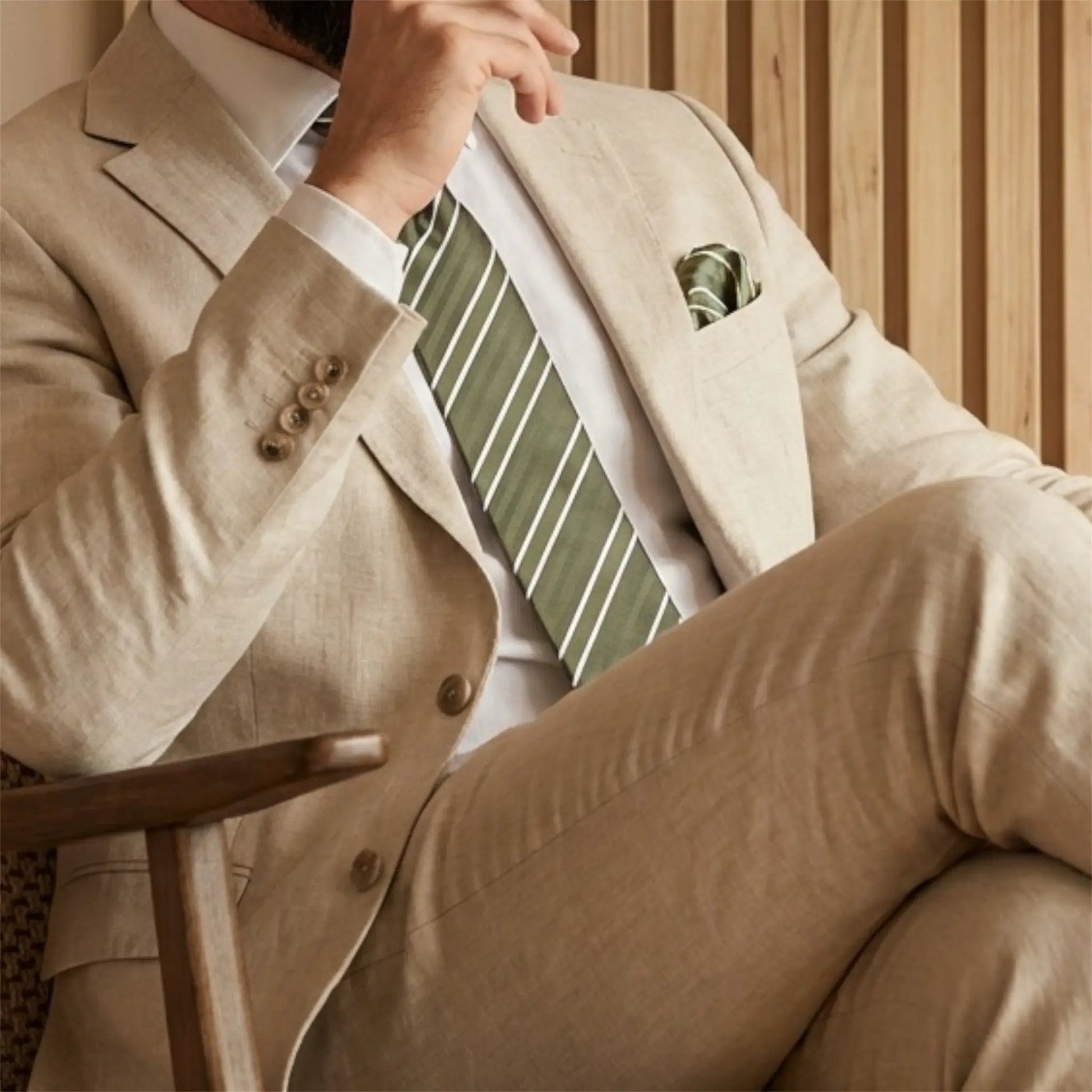 Khaki & White Stripe Pocket Square - Charleston Edit by OFL Ties