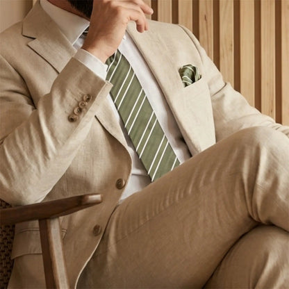 Khaki & White Stripe Pocket Square - Charleston Edit by OFL Ties