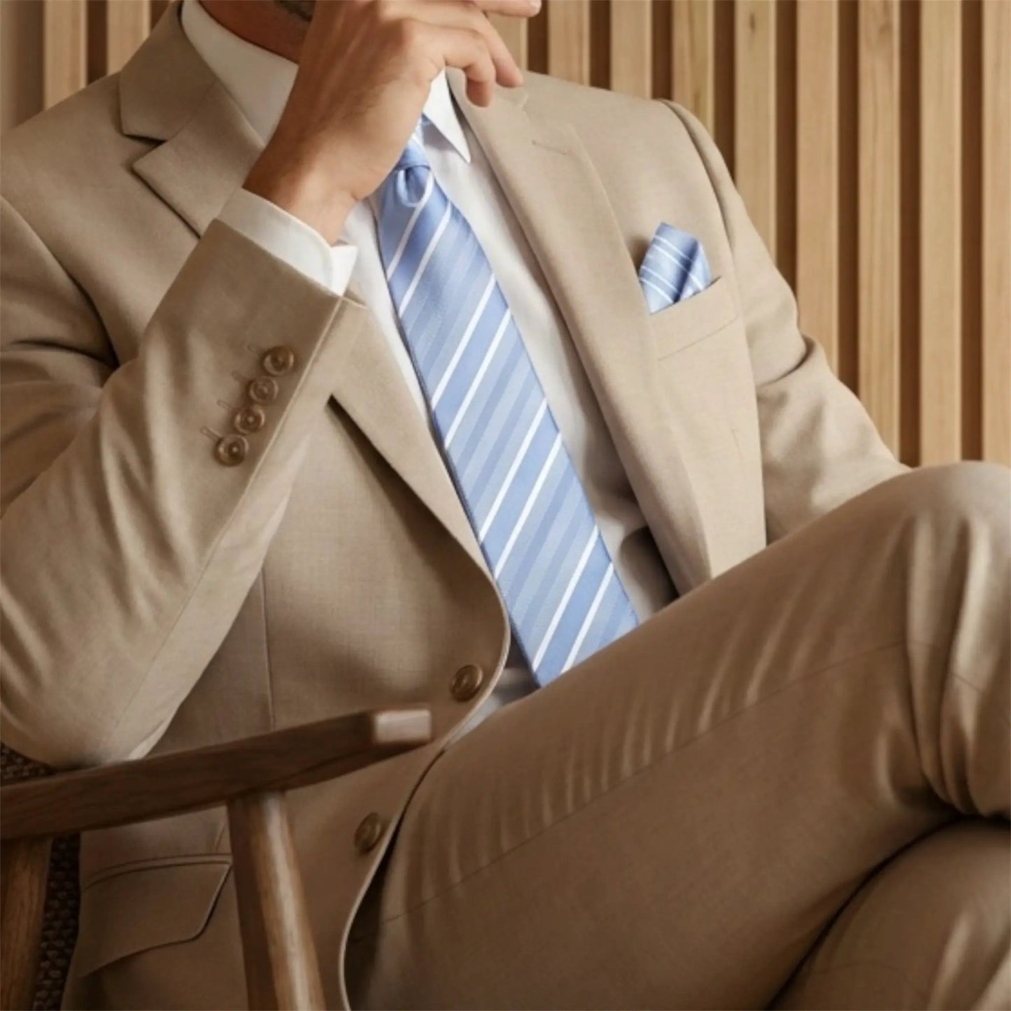 Light Blue & White Stripe Pocket Square - Charleston Edit by OFL Ties