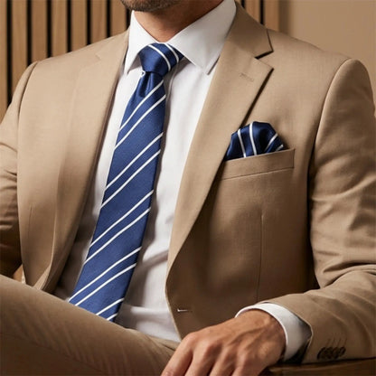 Navy Blue & White Stripe Tie - Charleston Edit by OFL Ties