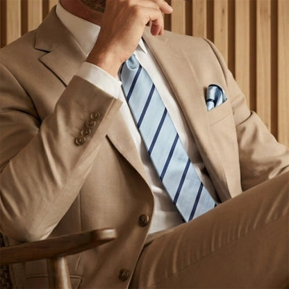 Light Blue & Navy Blue Stripe Pocket Square - Hawksmoor Edit by OFL Ties