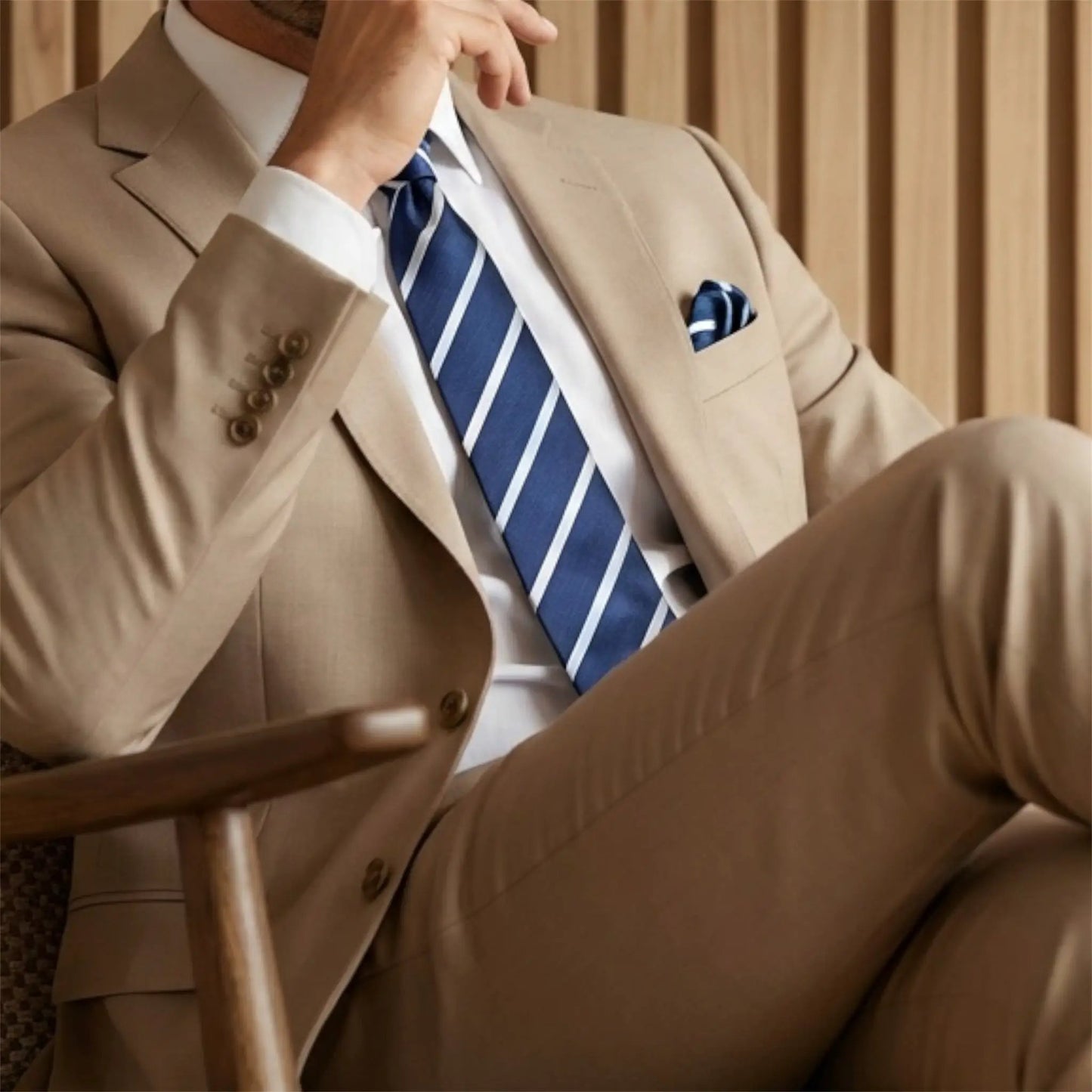 Navy Blue & White Stripe Tie - Hawksmoor Edit by OFL Ties