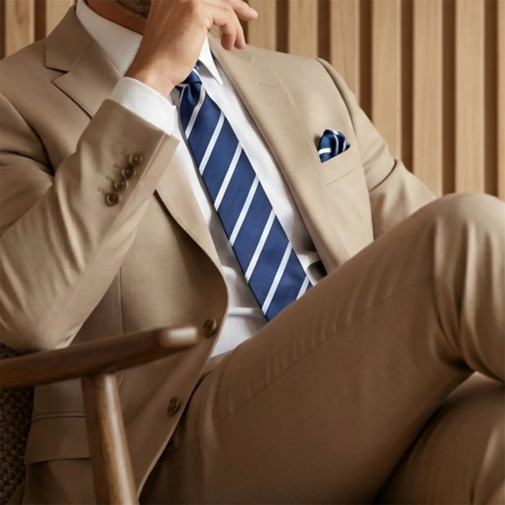Navy Blue & White Stripe Pocket Square - Hawksmoor Edit by OFL Ties