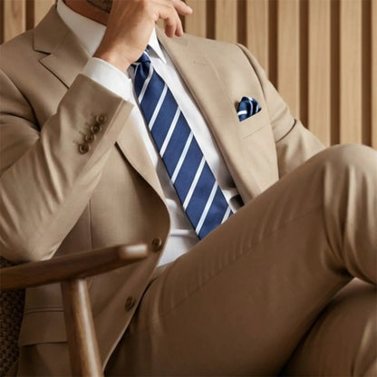 Navy Blue & White Stripe Pocket Square - Hawksmoor Edit by OFL Ties