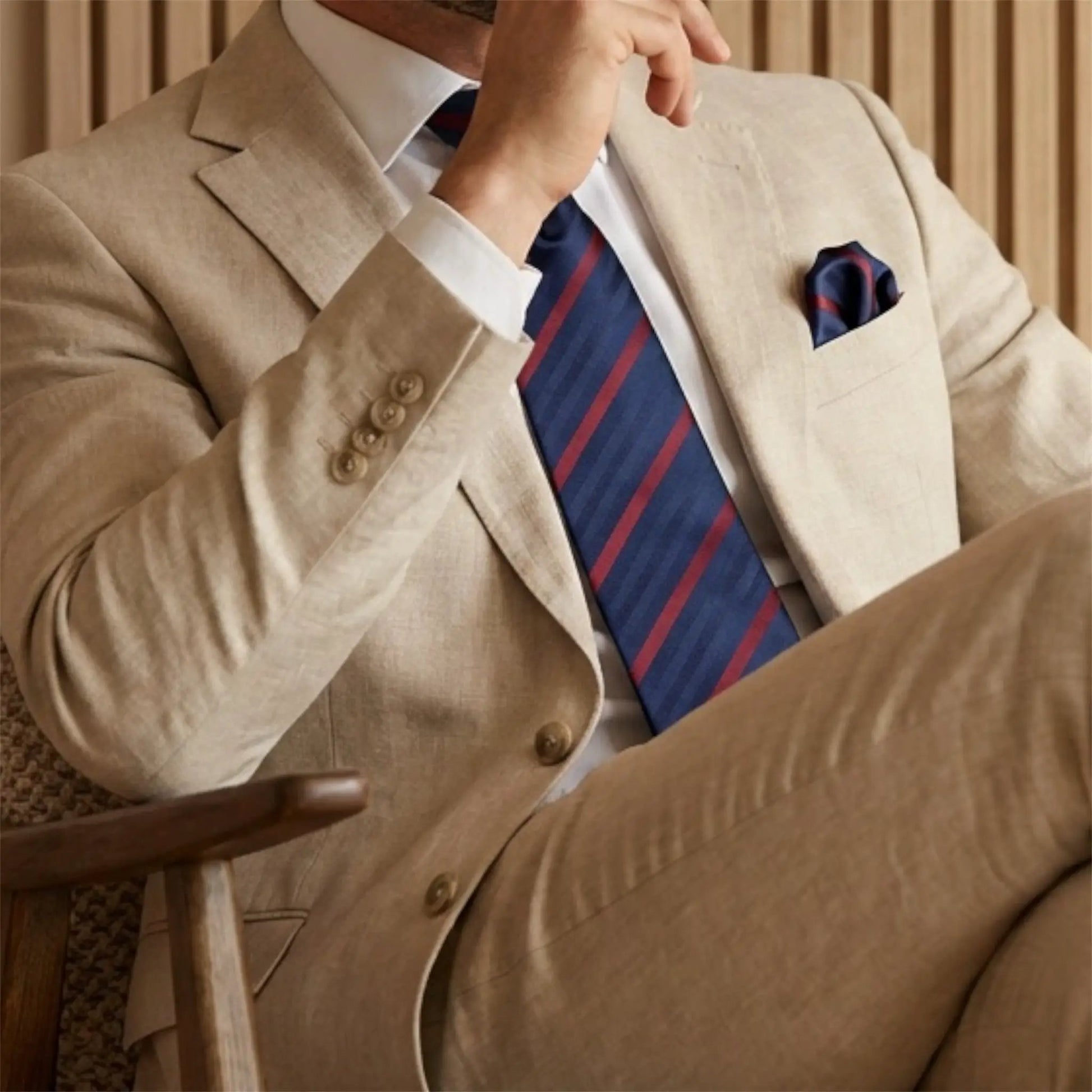 Navy Blue & Wine Stripe Pocket Square - Hawksmoor Edit by OFL Ties