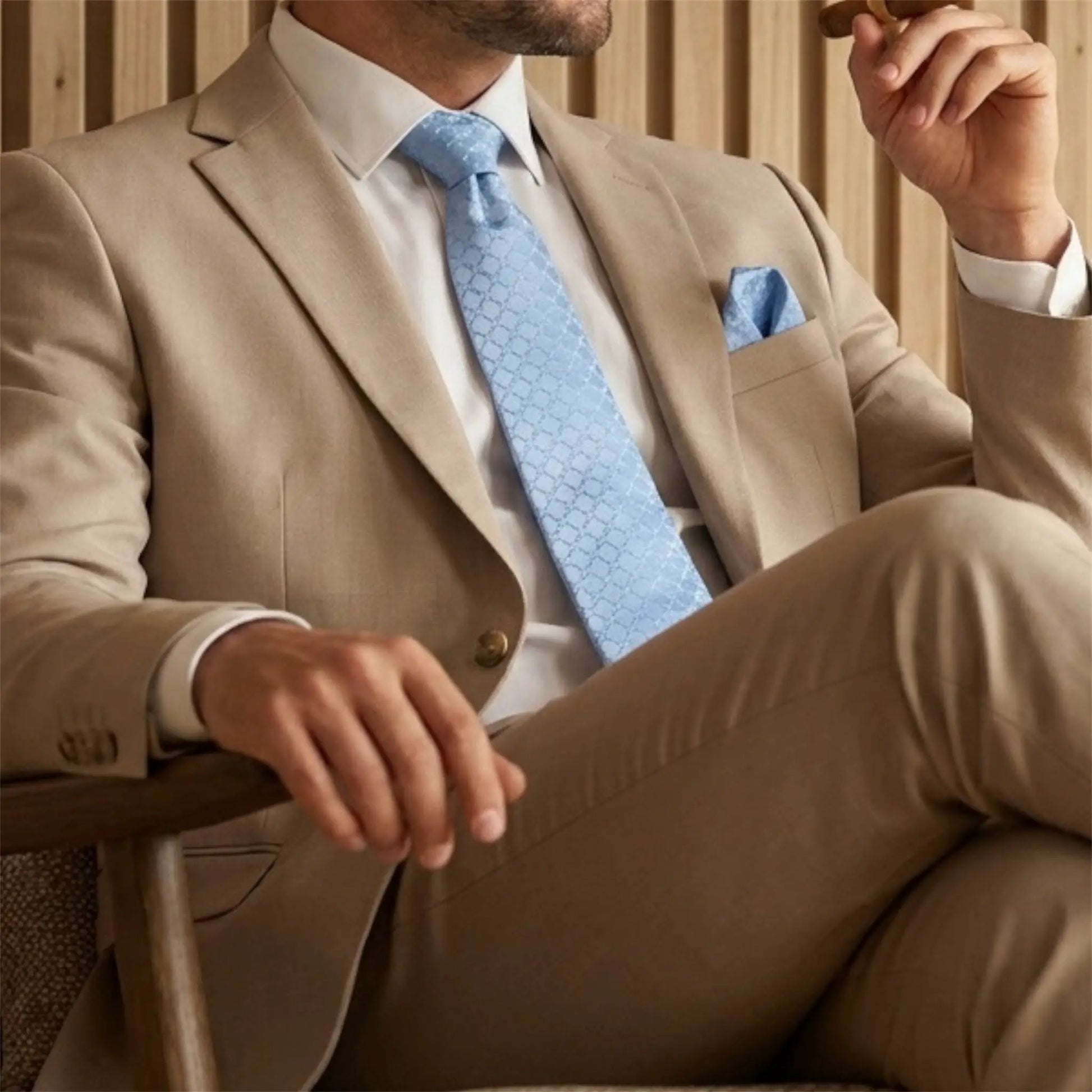 Pastel Blue Textured Pocket Square by OFL Ties