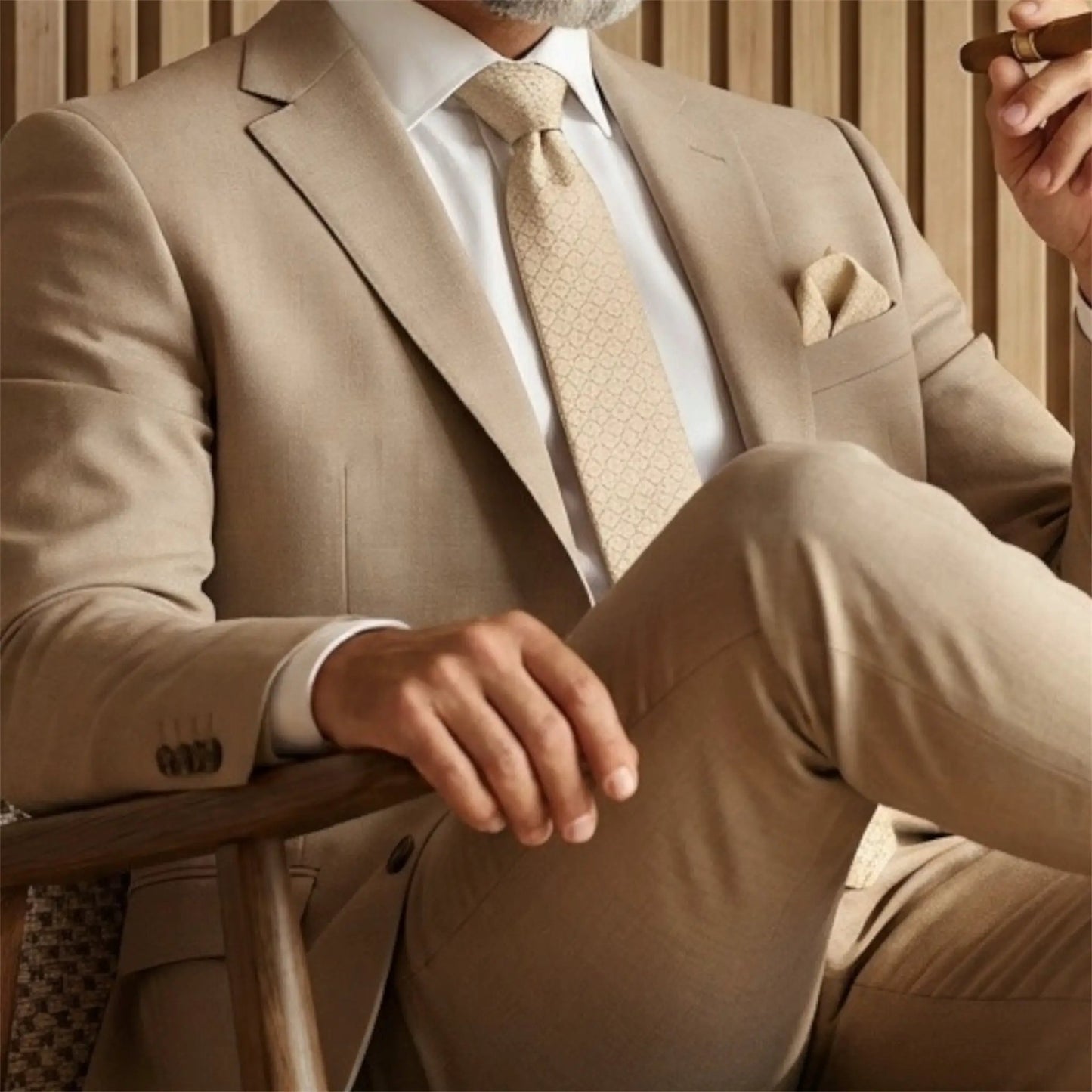Beige Textured Tie by OFL Ties