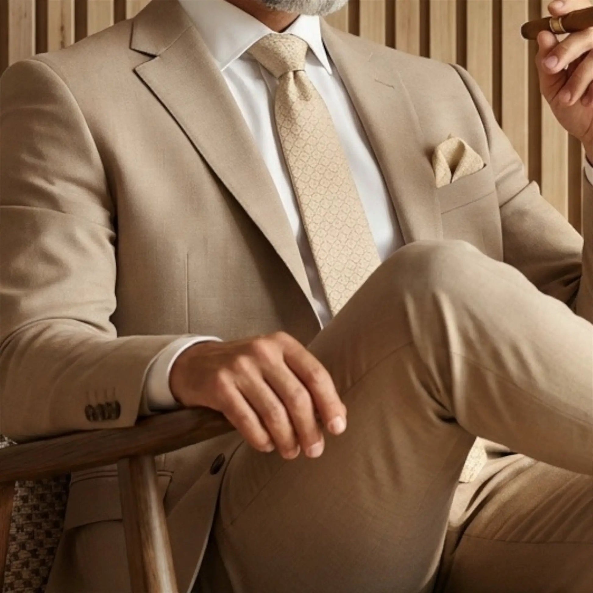 Beige Textured Tie by OFL Ties