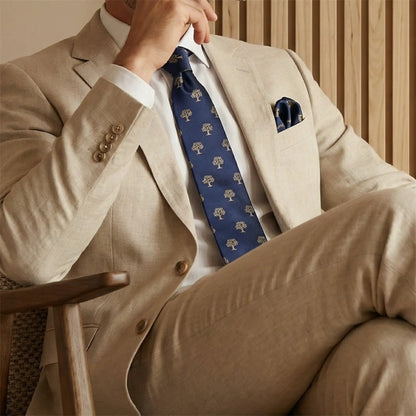 Tree Pocket Square Navy Blue & Gold by OFL Ties