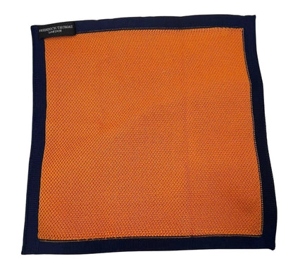orange knitted pocket square with navy dark blue edging by Frederick Thomas Handmade Mens Ties