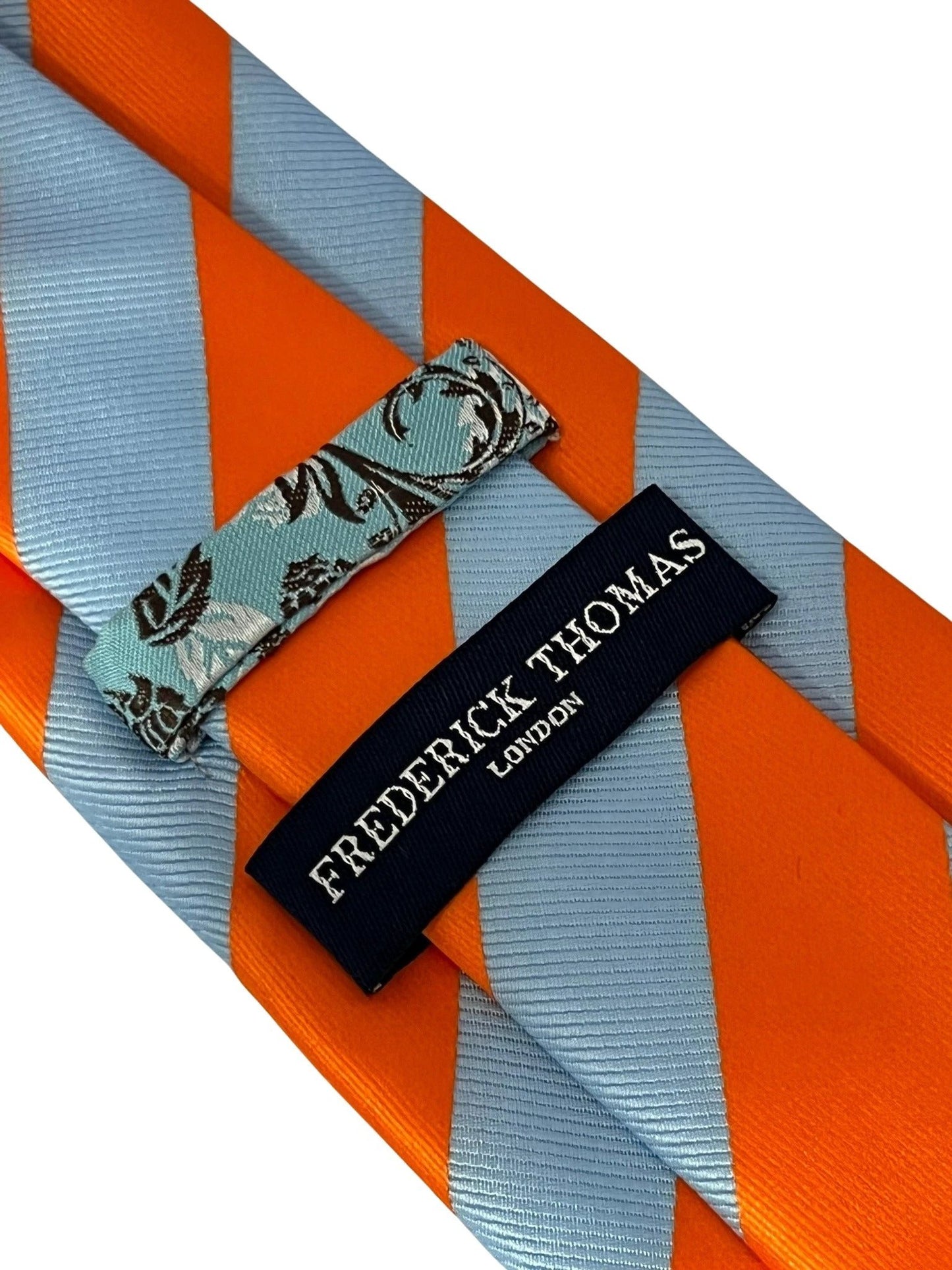 Light Blue and Orange Barber Striped Tie - Handcrafted Quality for Contemporary Professional Style by Frederick Thomas Handmade Mens Ties