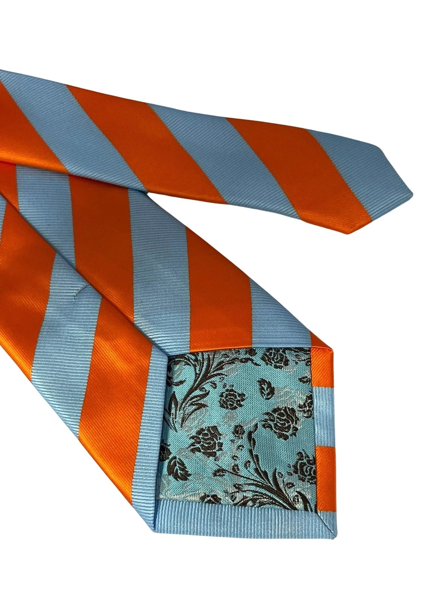 Light Blue and Orange Barber Striped Tie - Handcrafted Quality for Contemporary Professional Style by Frederick Thomas Handmade Mens Ties