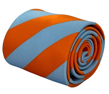 Light Blue and Orange Barber Striped Tie - Handcrafted Quality for Contemporary Professional Style by Frederick Thomas Handmade Mens Ties