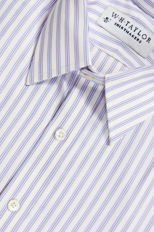 WH Taylor Bespoke Pink And Blue Pencil Stripe Poplin Mens Shirt