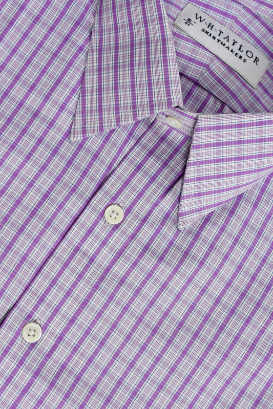 WH Taylor Men's Lilac Graph Check Poplin Bespoke Shirt