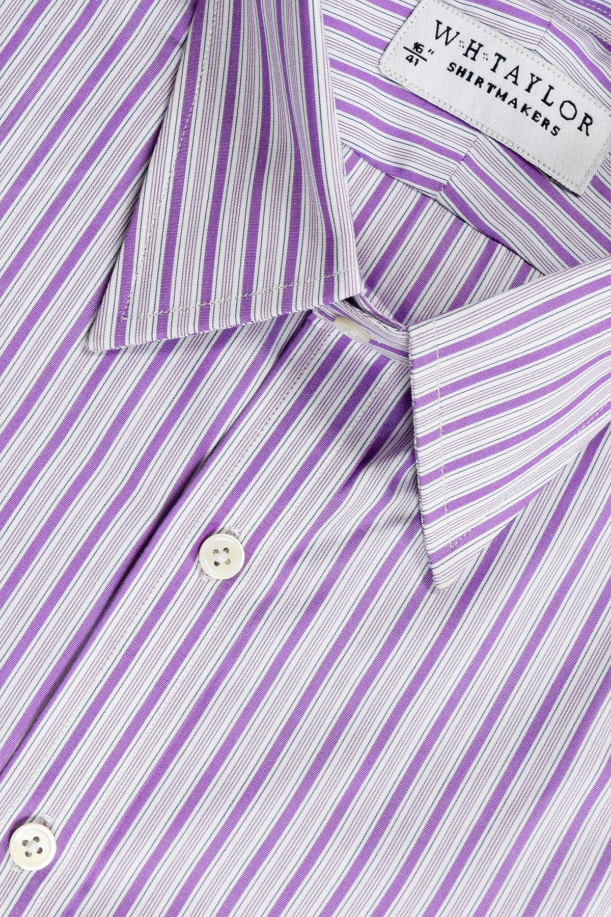 WH Taylor Men's Lilac Stripe Poplin Bespoke Shirt