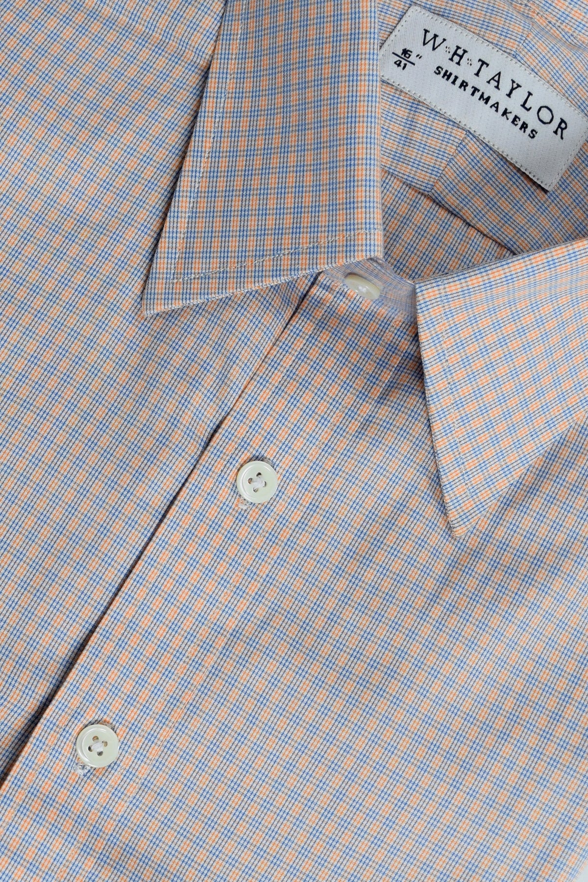 W.H Taylor Mens Blue and Orange Tramline Check Poplin Bespoke Custom Shirt