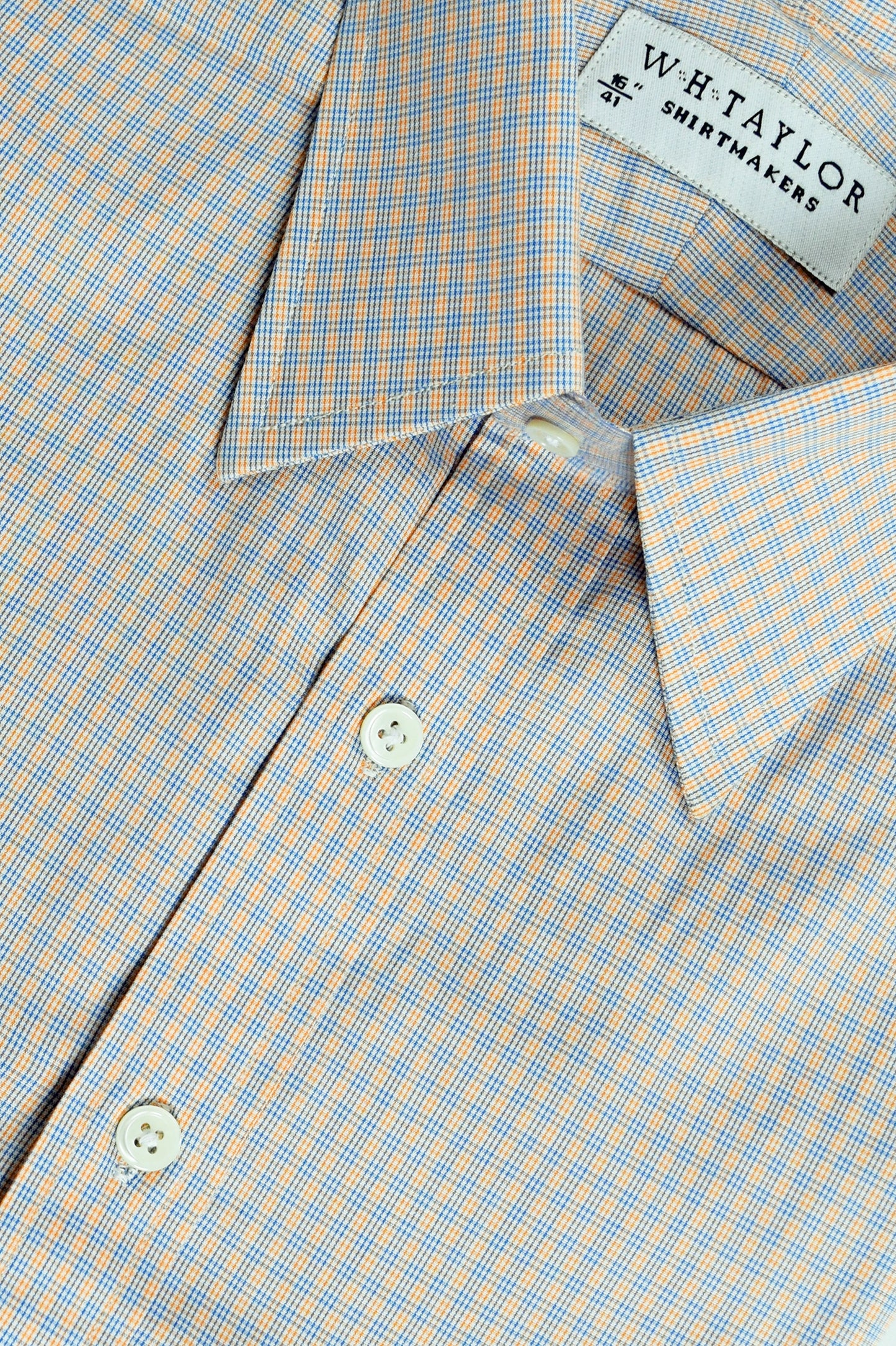 W.H Taylor Mens Blue and Orange Tramline Check Poplin Bespoke Custom Shirt