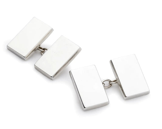 Sterling Silver Rectangle Chain Cufflinks by Benson & Clegg