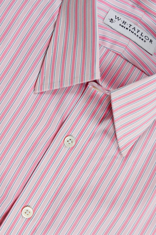W.H Taylor Bespoke Pink Shadow Stripe Poplin Mens Shirt