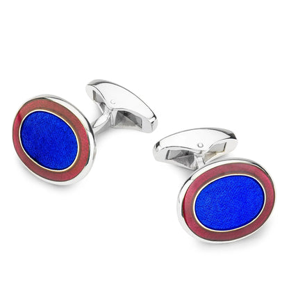 Oval Cloisonne Sterling Silver Cufflinks In Blue by Benson & Clegg