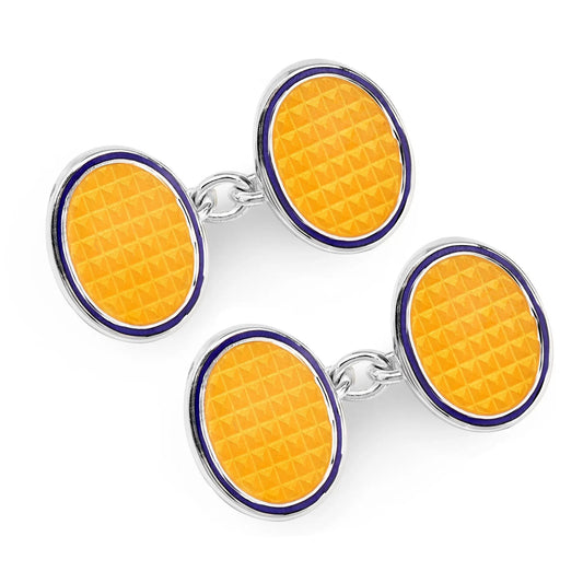 Oval Cloisonne Sterling Silver Chain Cufflinks In Yellow by Benson & Clegg