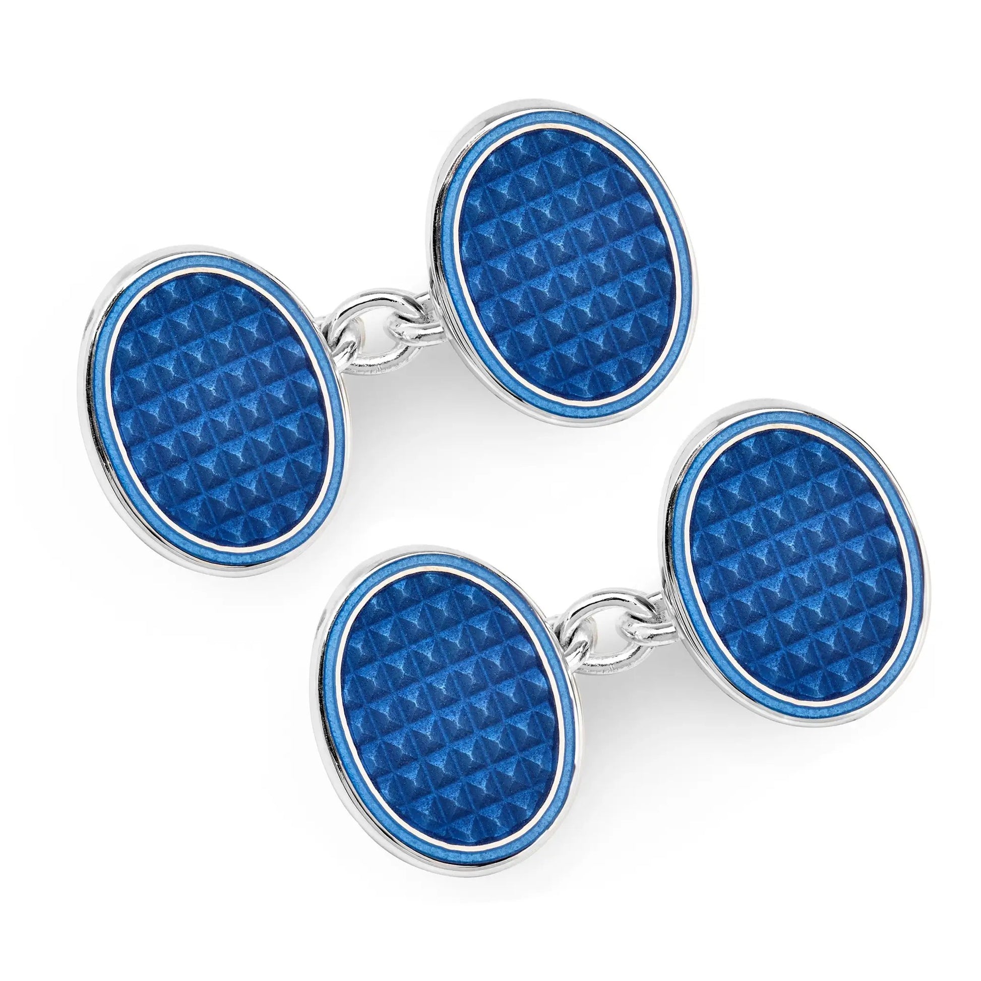 Oval Cloisonne Sterling Silver Chain Cufflinks In Navy by Benson & Clegg