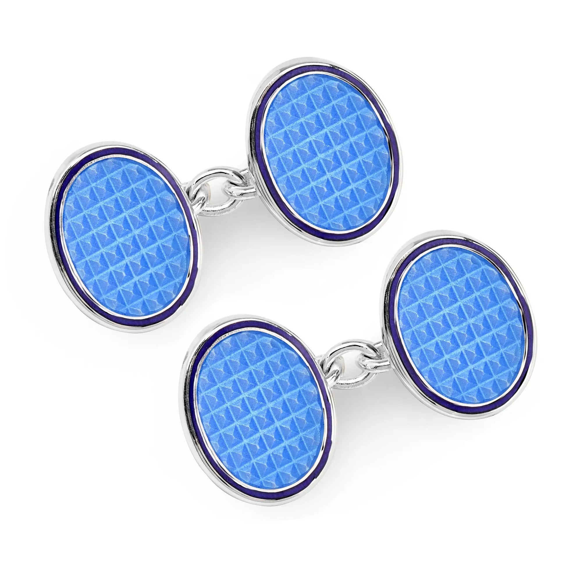 Oval Cloisonne Sterling Silver Chain Cufflinks In Sky Blue by Benson & Clegg